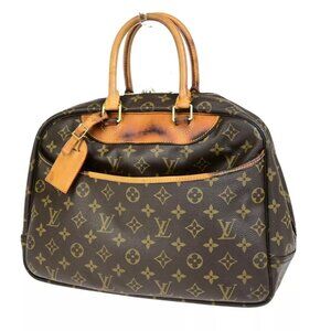 LOUIS VUITTON LV Logo Deauville Hand Bag Monogram Leather Brown
